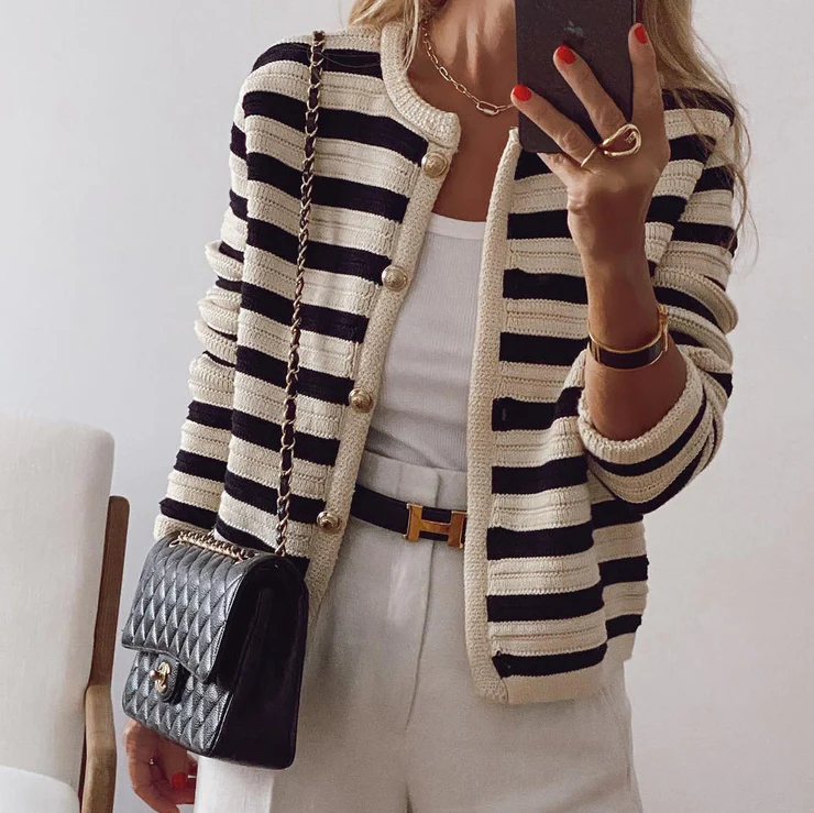 Audrey | Women’s Elegant Open Front Striped Cardigan