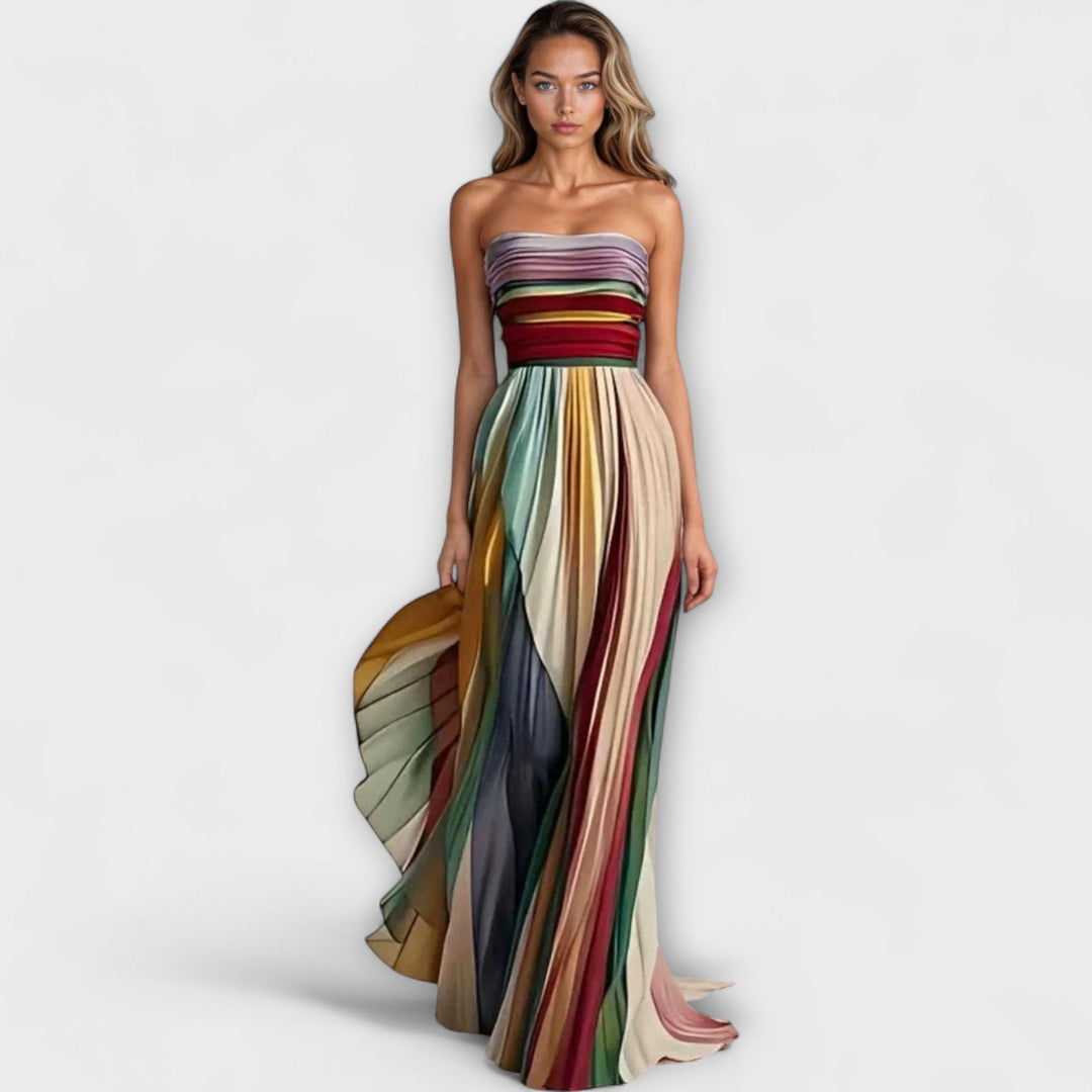 Avery | Pleated Rainbow Strapless Dress