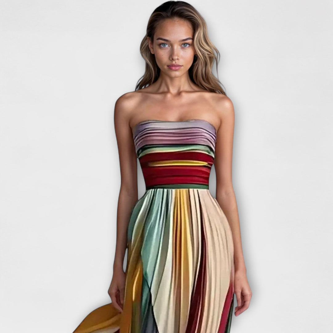 Avery | Pleated Rainbow Strapless Dress