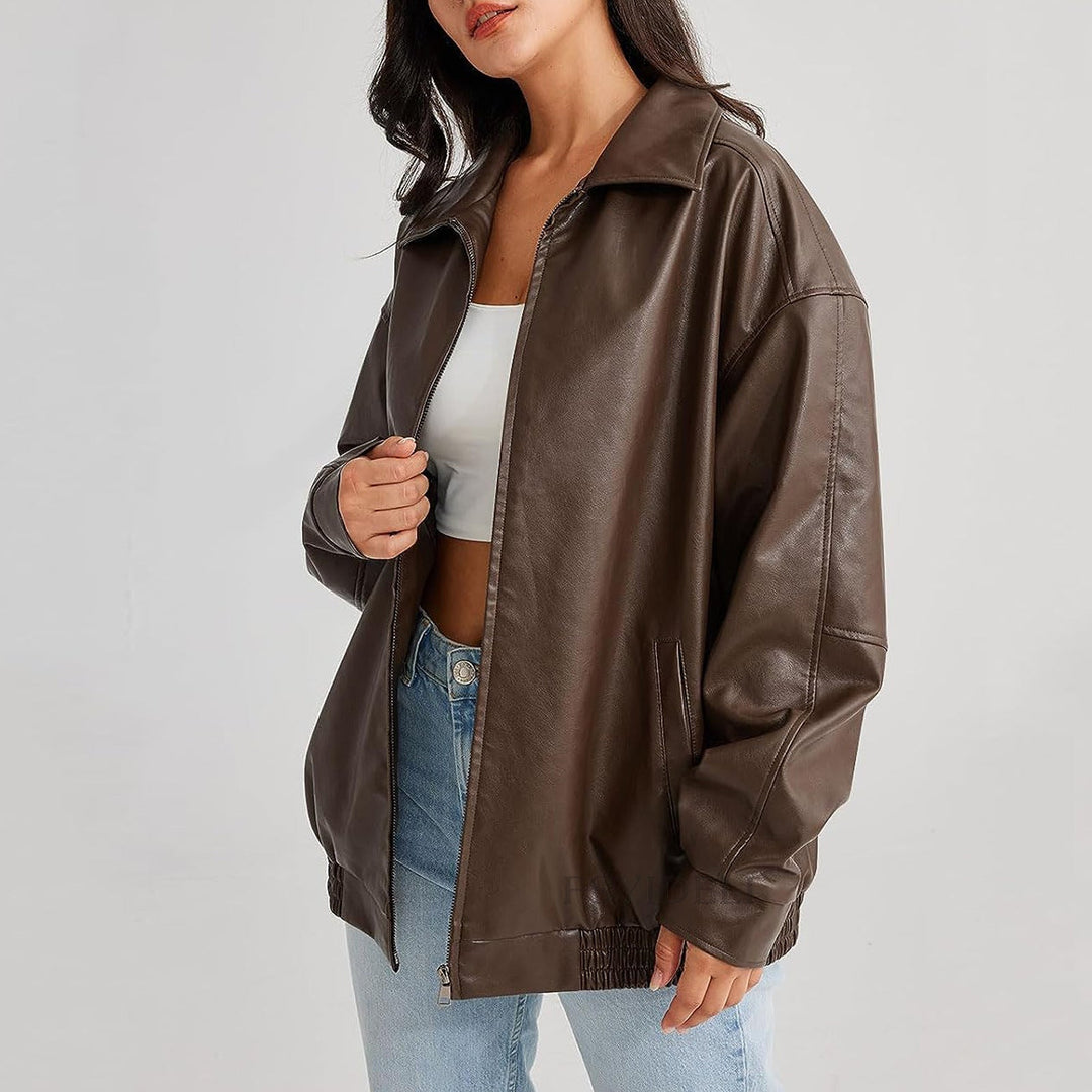 Katie | Women’s Relaxed Fit Zipper Bomber Jacket