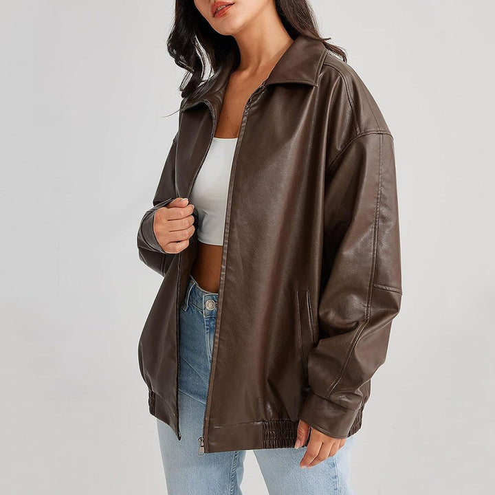 Katie | Women’s Relaxed Fit Zipper Bomber Jacket
