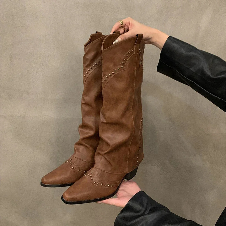 Aubrey | Winter Women’s Studded Leather Cowboy Boots