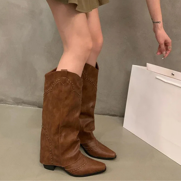Aubrey | Winter Women’s Studded Leather Cowboy Boots