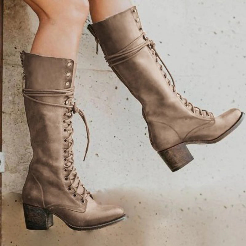 Bella | Chic Women’s Leather Knee Boots with Laces