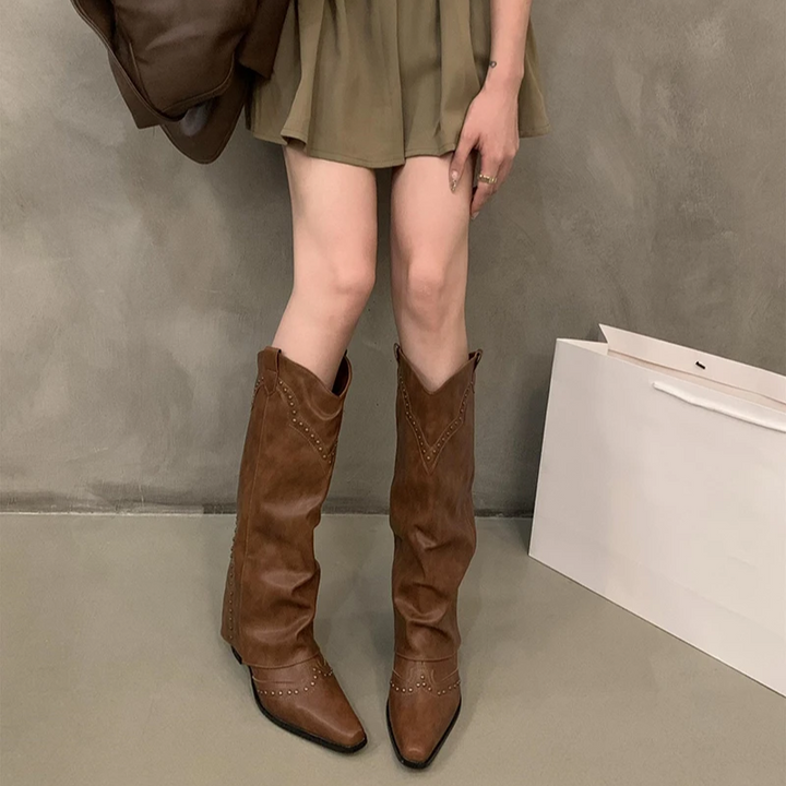 Aubrey | Winter Women’s Studded Leather Cowboy Boots