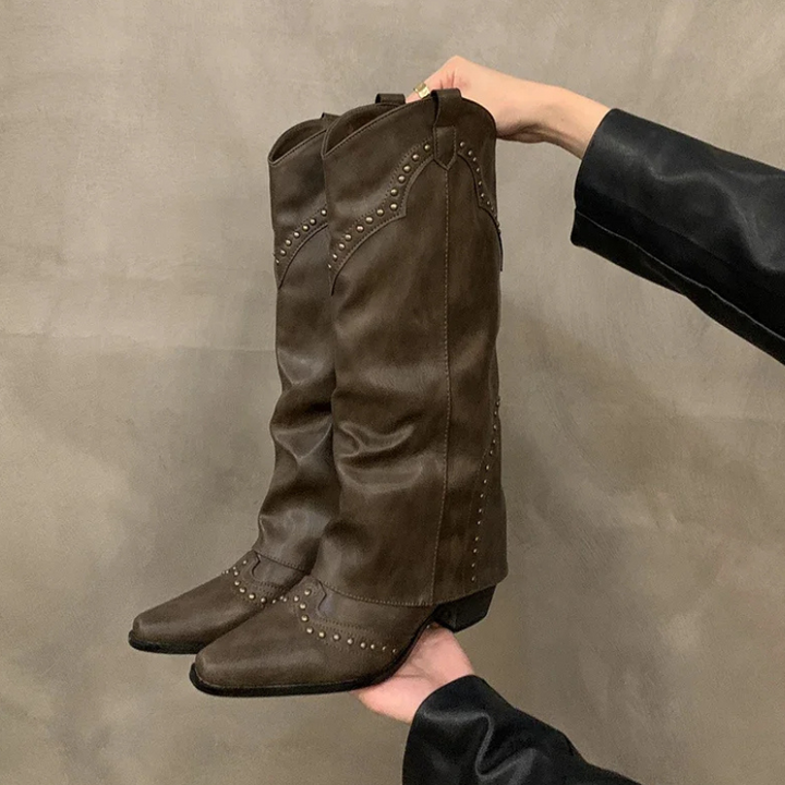 Aubrey | Winter Women’s Studded Leather Cowboy Boots