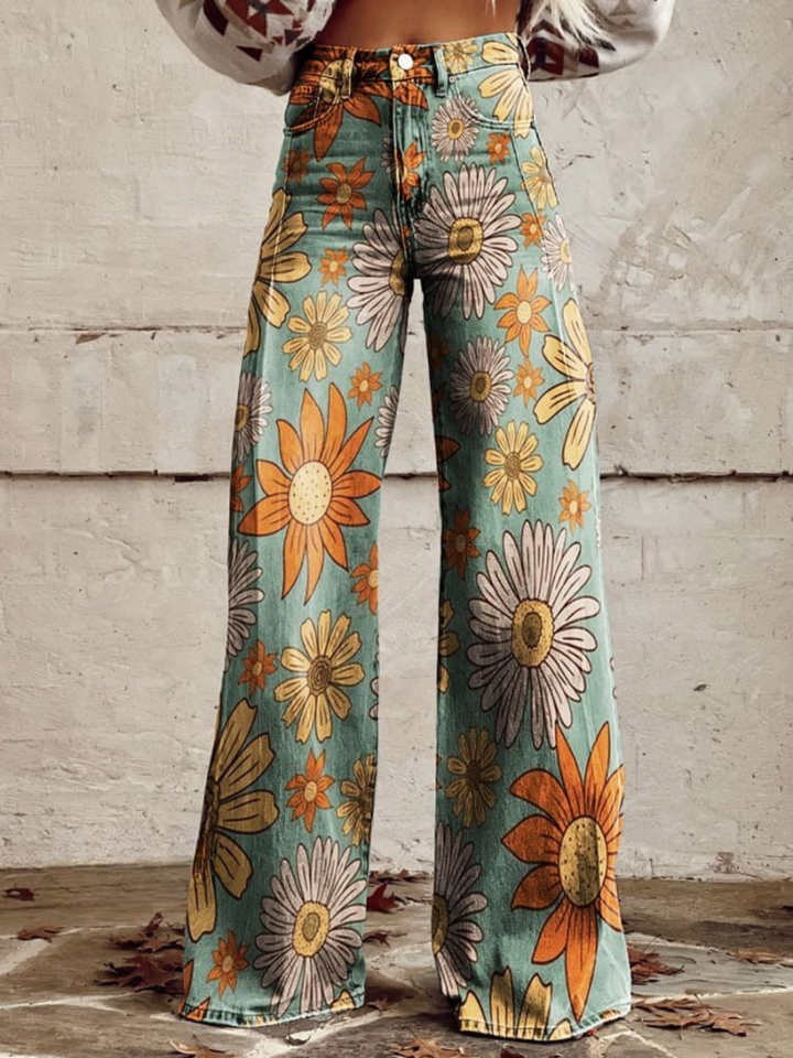 Eleanor | Wide Leg Jeans with Bold Floral Print for Women