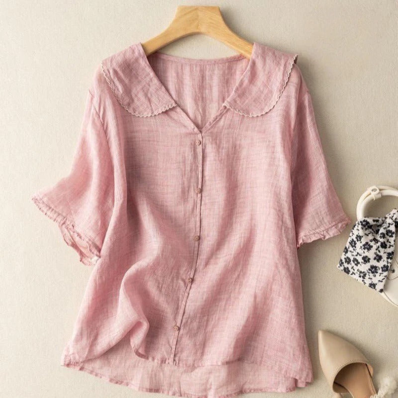Eloise™ | Scallop Trim Button Blouse