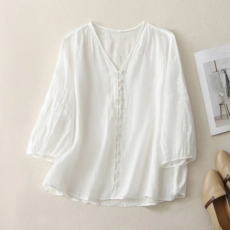 Seraphine | Women's Embroidered Linen Blouse