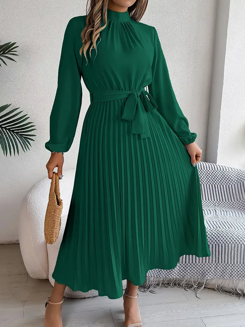 Jasmine | Women’s Long Sleeve Pleated Belted Dress