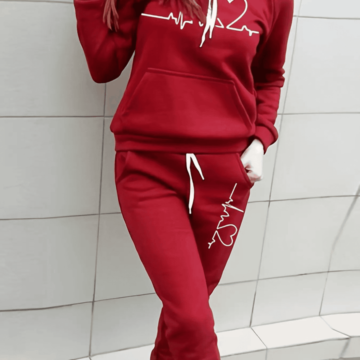 Freya | Women’s Casual Hooded Tracksuit with Heart Print