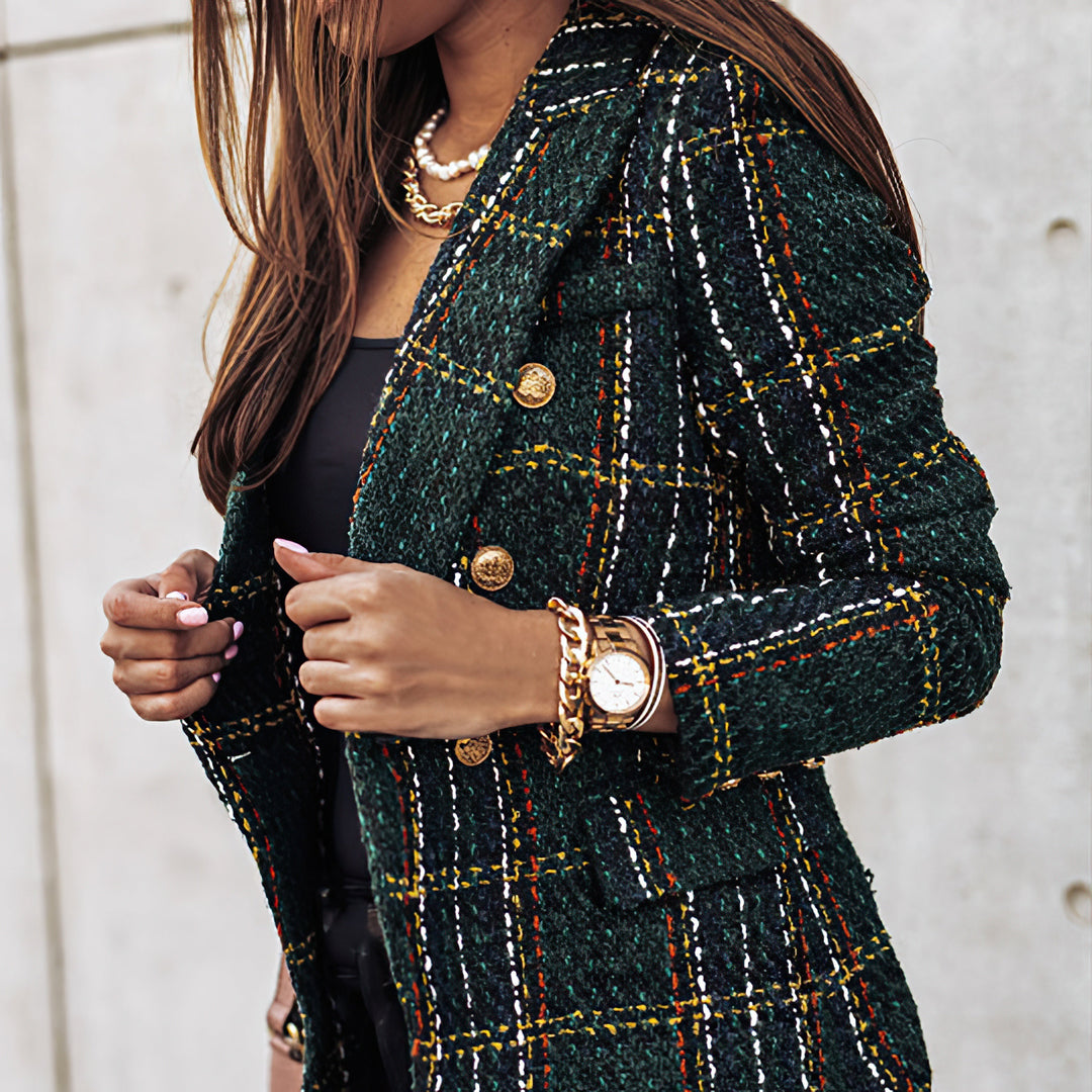 Bella | Women’s Check Pattern Double Breasted Blazer