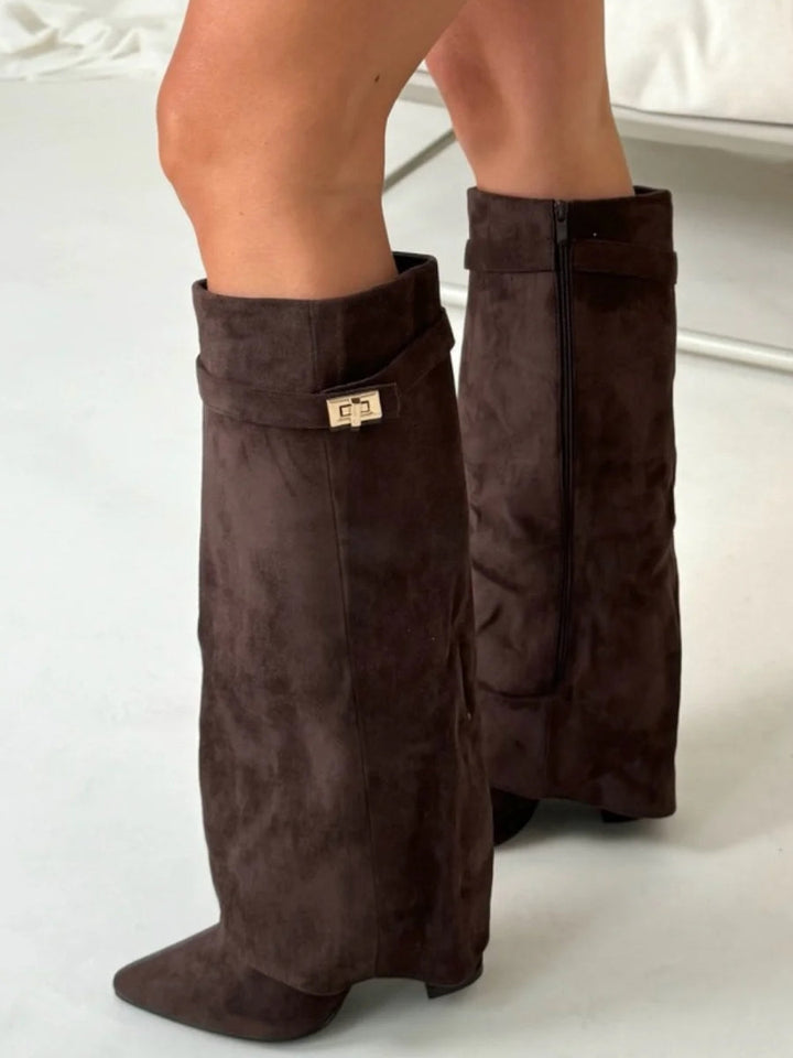 Clara | Wide Leg Folded Leather Heel Boots