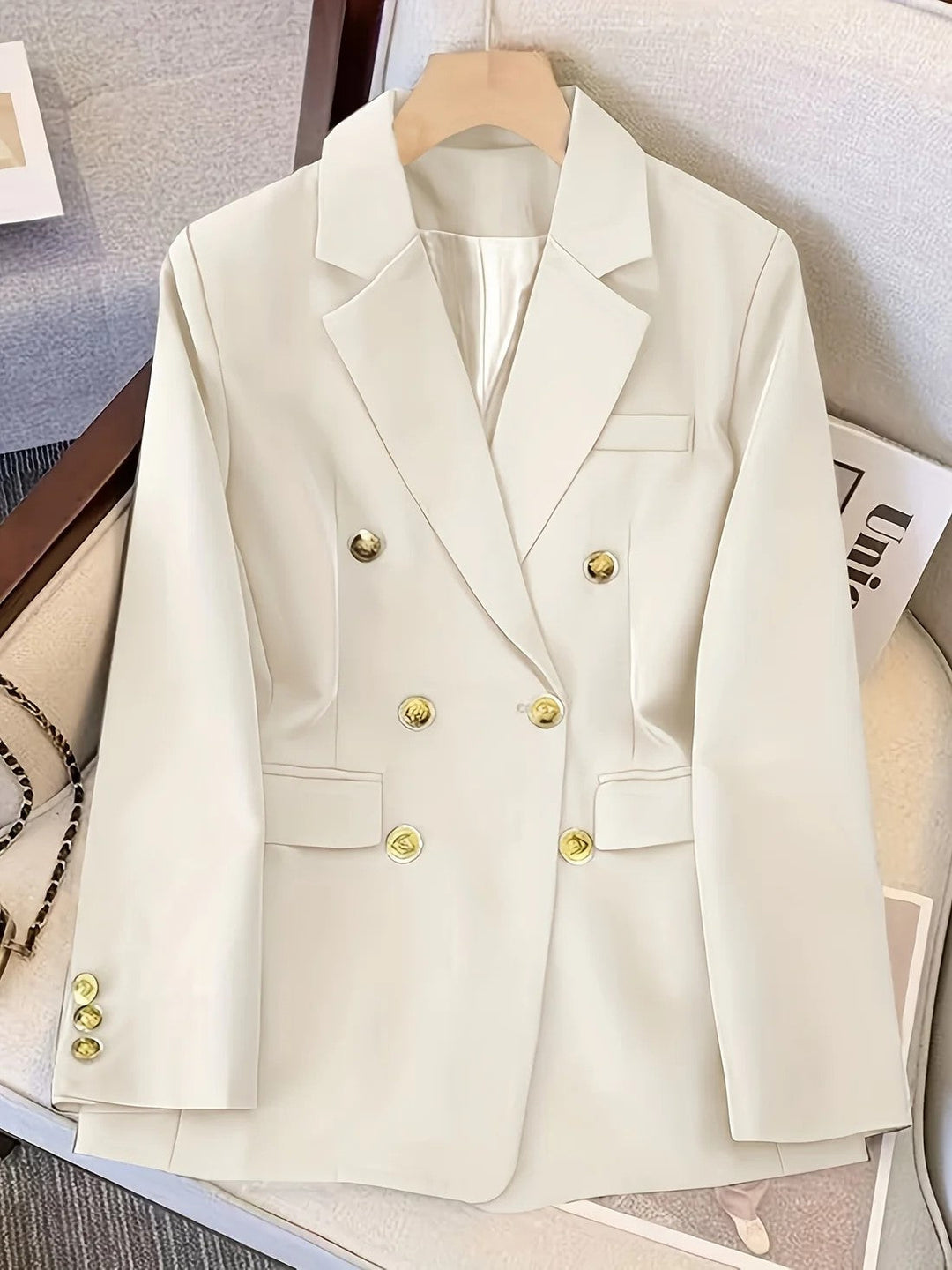 Delilah | Women Winter Gold Button Office Blazer