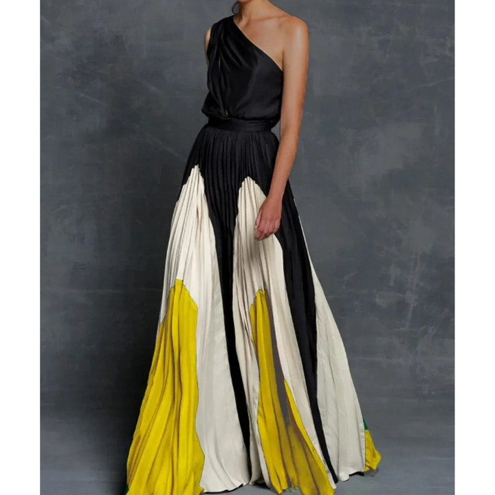 Isabelle | Women's One-Shoulder Pleated Maxi Dress
