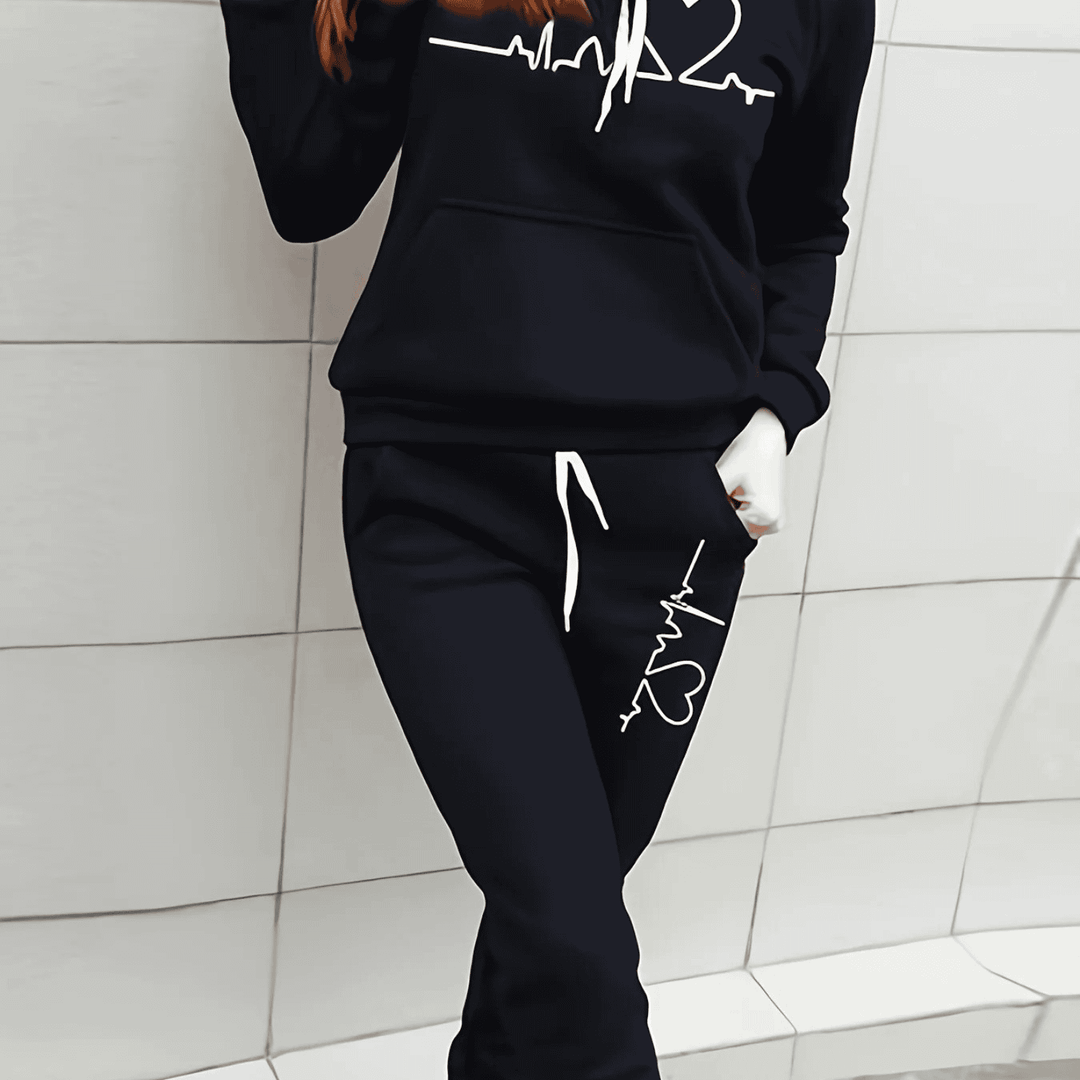Freya | Women’s Casual Hooded Tracksuit with Heart Print