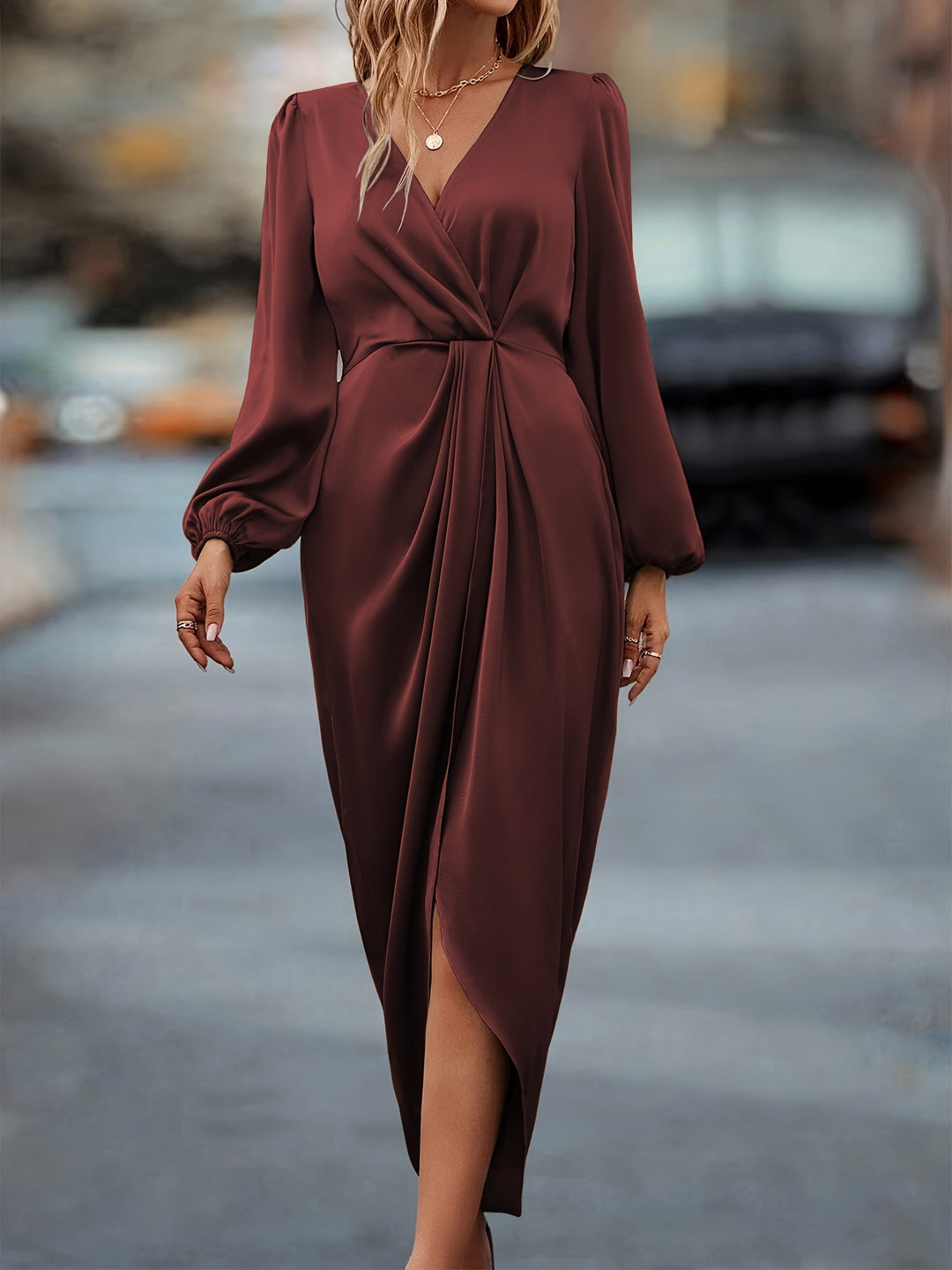 Clara | Women’s Long Sleeve Wrap Midi Dress