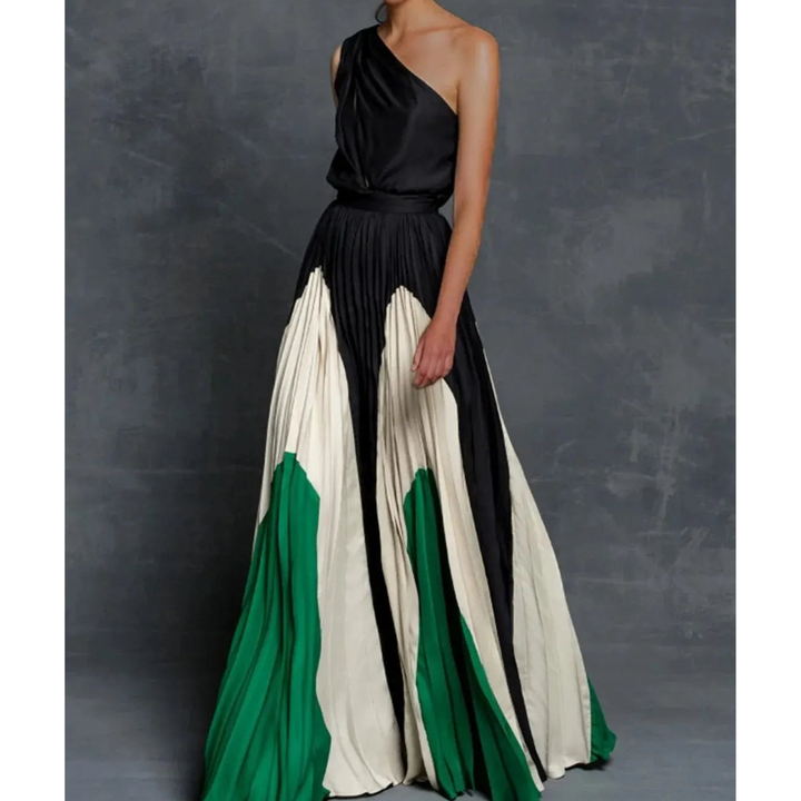 Isabelle | Women's One-Shoulder Pleated Maxi Dress