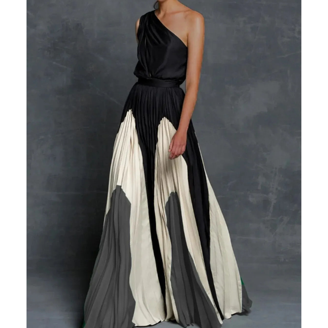 Isabelle | Women's One-Shoulder Pleated Maxi Dress