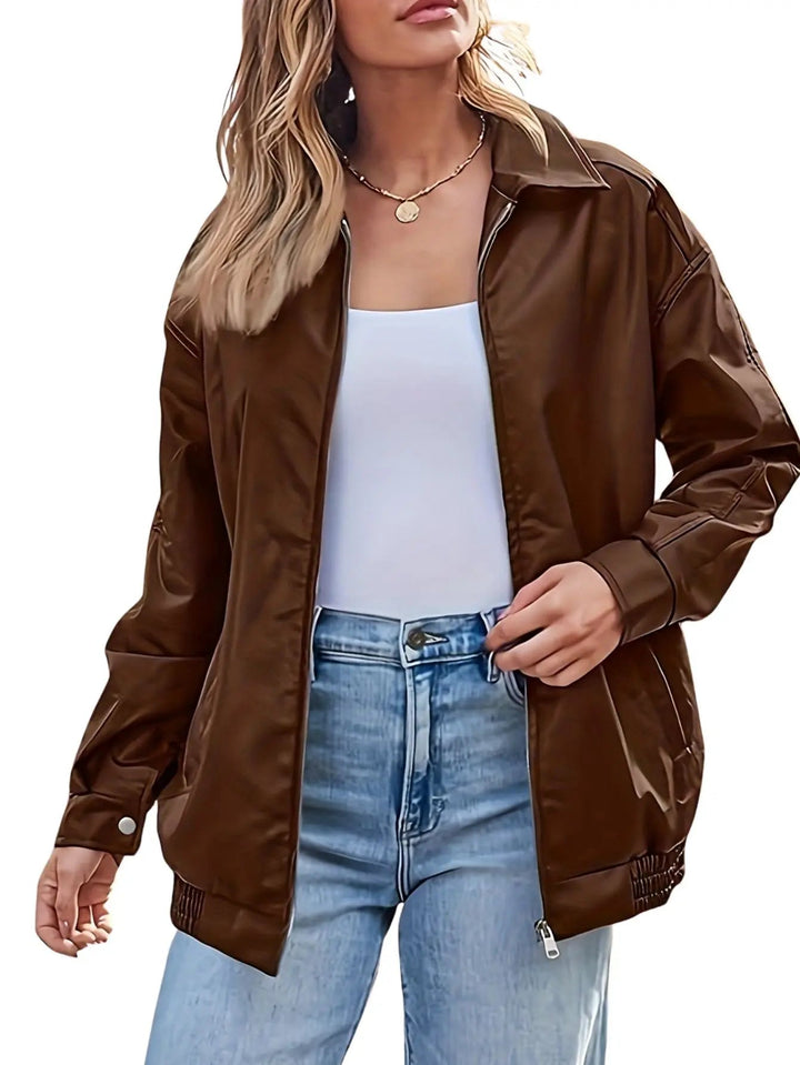 Eloise | Women’s Classic Oversized Leather Bomber jacket