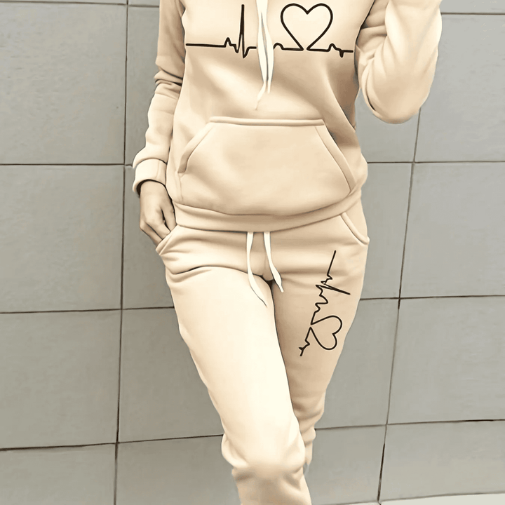 Freya | Women’s Casual Hooded Tracksuit with Heart Print