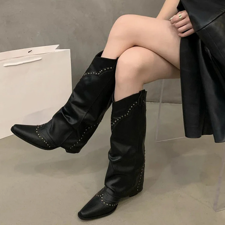 Aubrey | Winter Women’s Studded Leather Cowboy Boots
