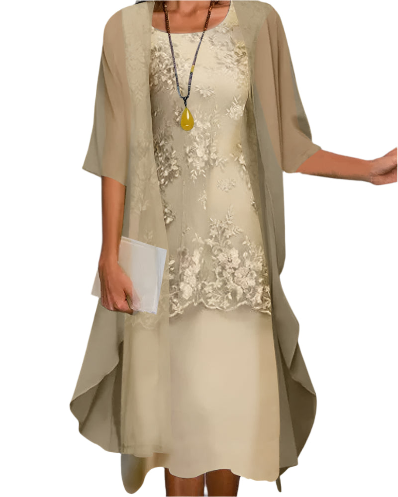 Caroline | Women’s Short Sleeve Outer Layer Midi Dress