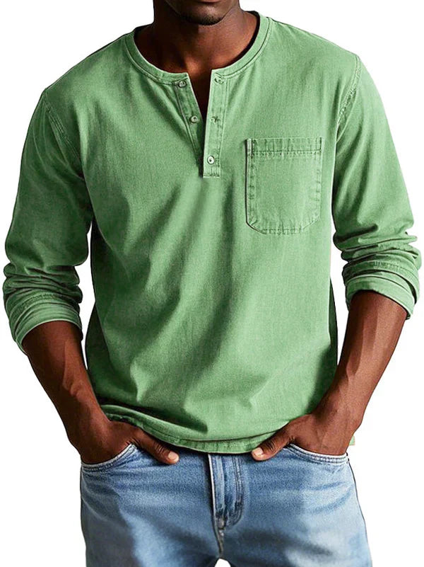 Elijah | Men’s Casual Long Sleeve Button Neck Shirt