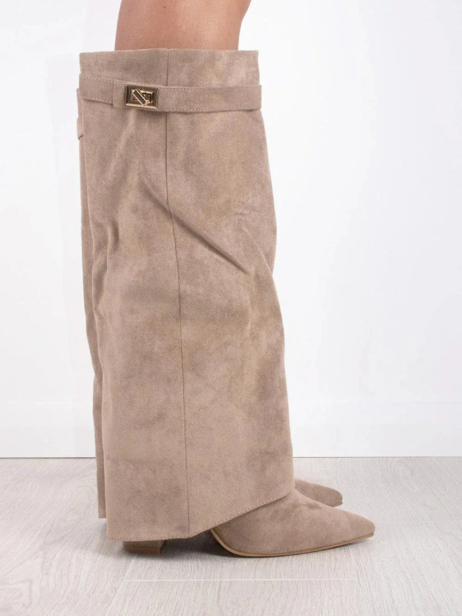 Clara | Wide Leg Folded Leather Heel Boots