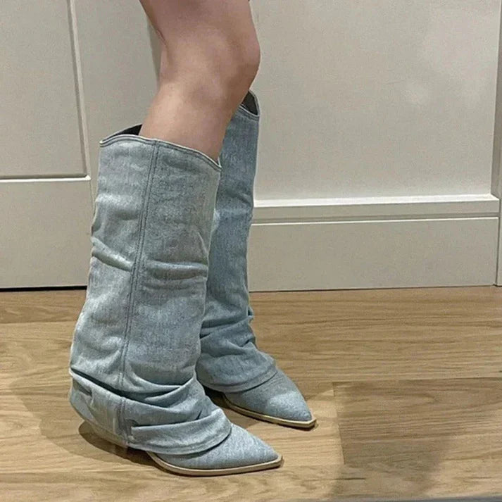 Amelia | Denim Slouchy Pointed Toe Boots Women