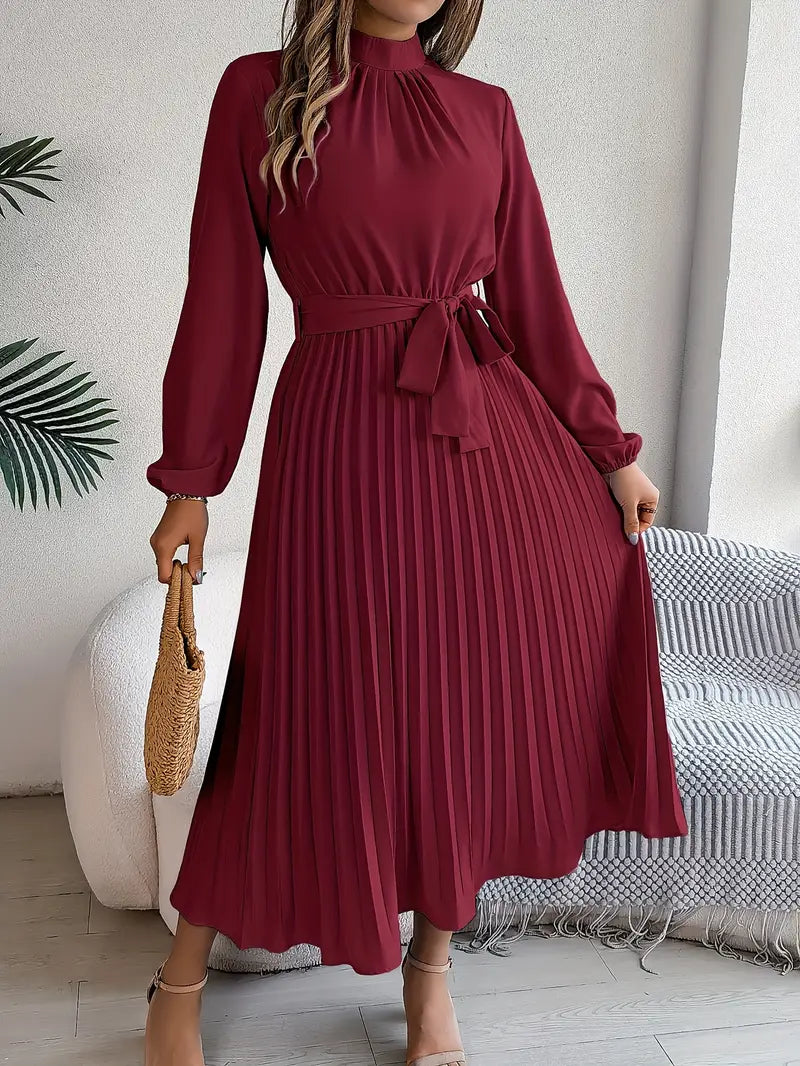 Jasmine | Women’s Long Sleeve Pleated Belted Dress