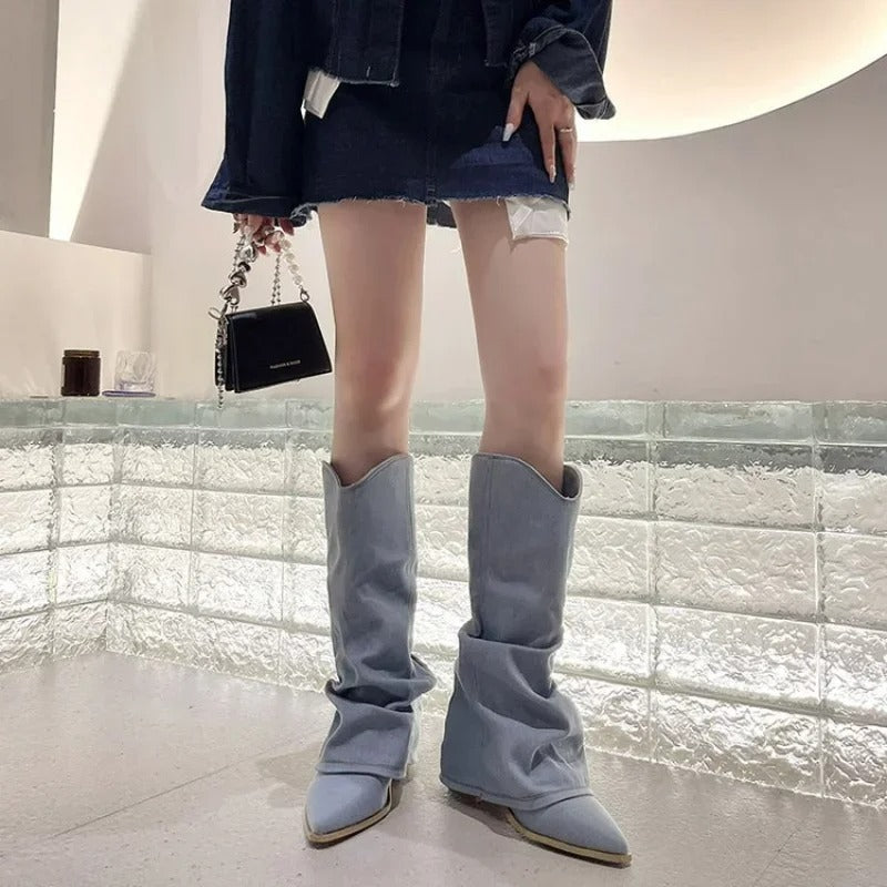 Amelia | Denim Slouchy Pointed Toe Boots Women