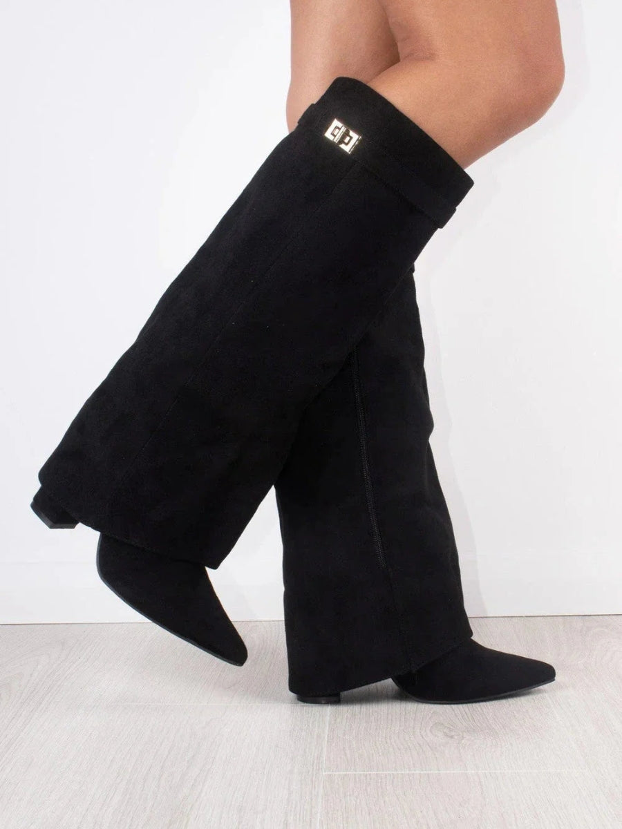 Clara | Wide Leg Folded Leather Heel Boots