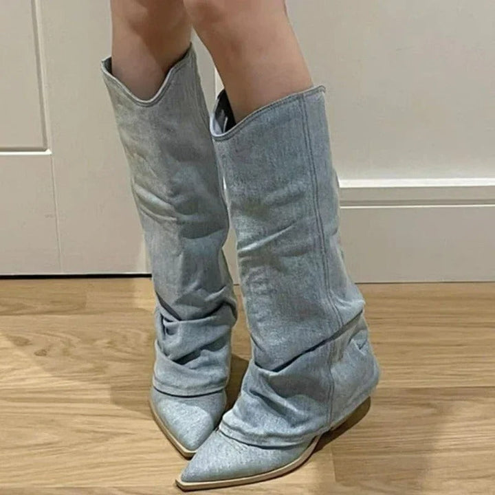Amelia | Denim Slouchy Pointed Toe Boots Women