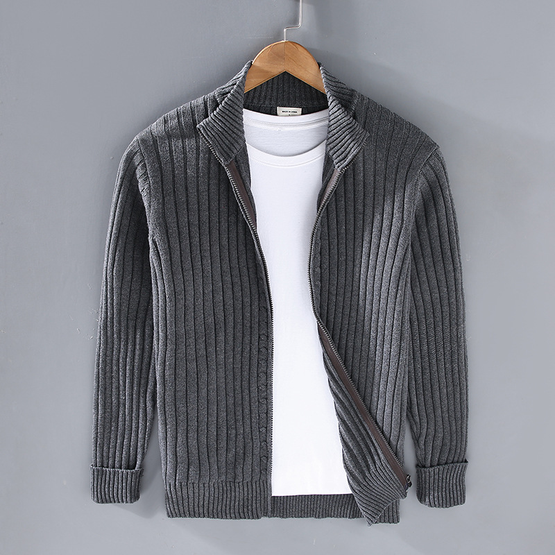 Harry | Men’s Ribbed Zip Front High Collar Cardigan