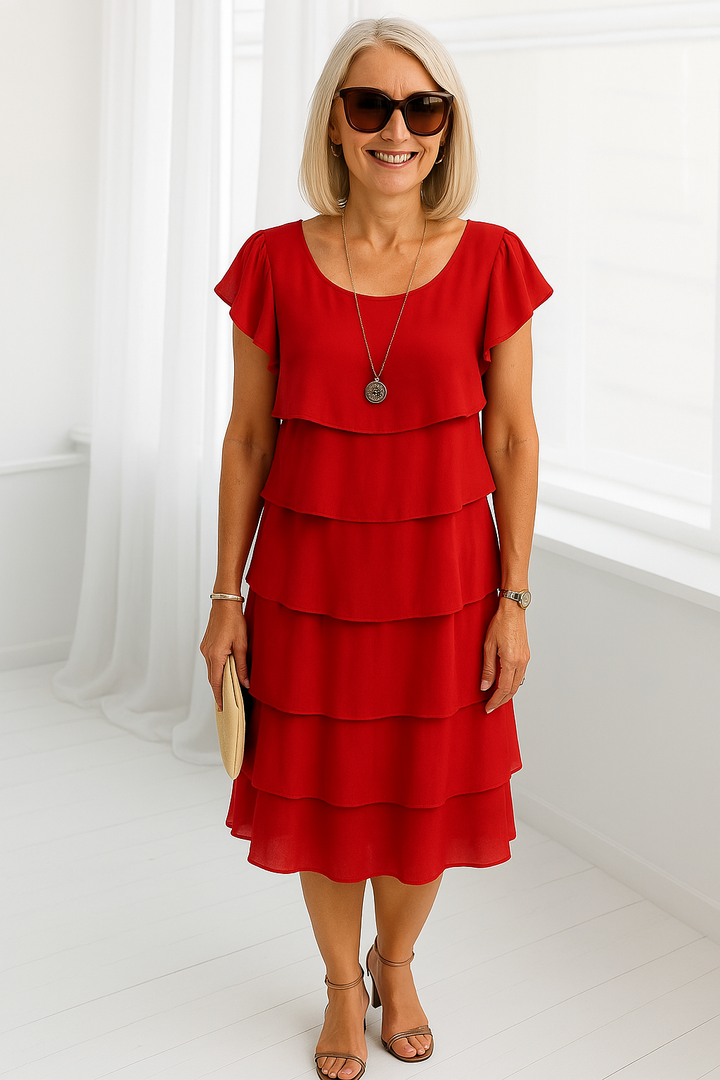 Karen | Women’s Short Sleeve Layered Midi Dress