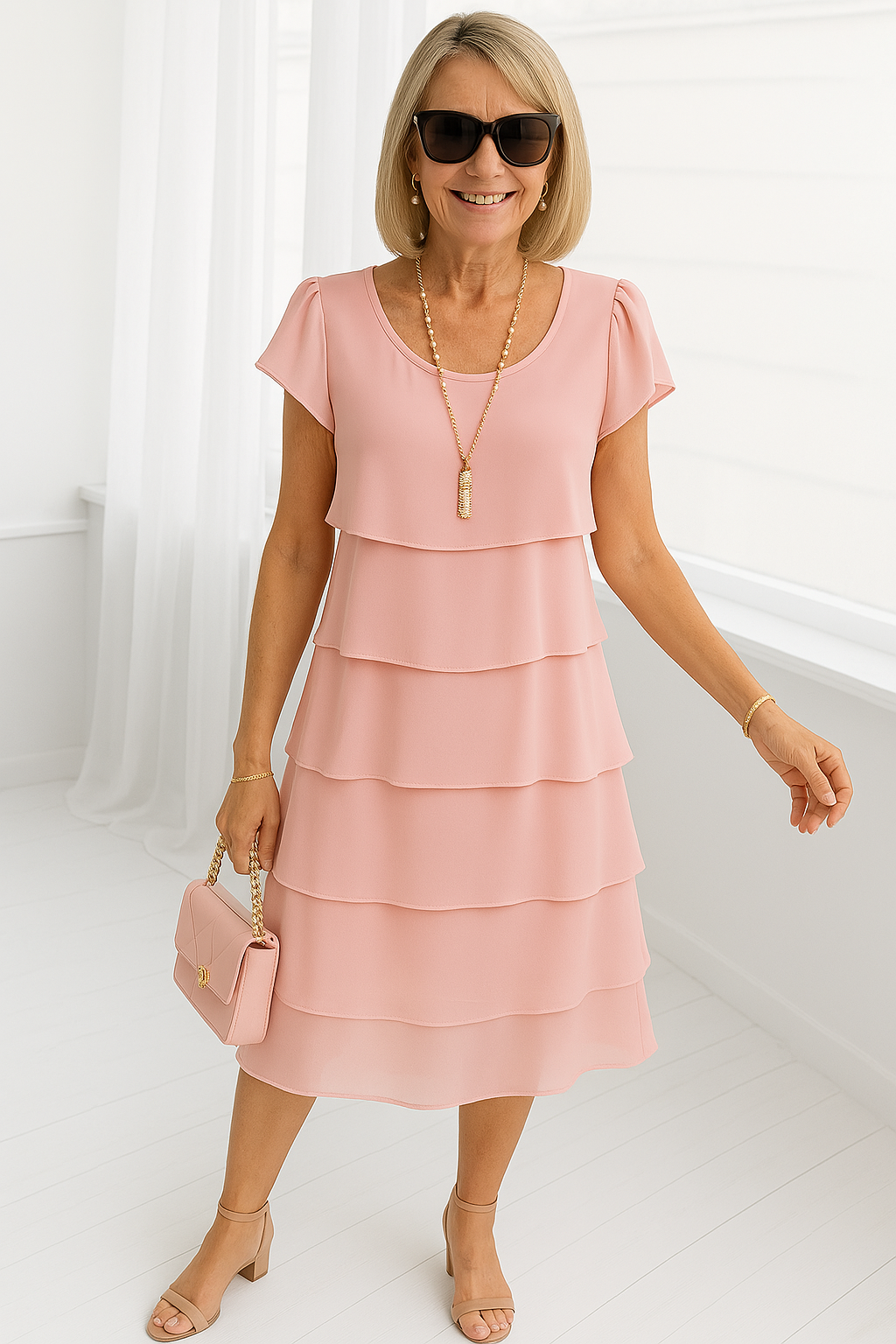 Karen | Women’s Short Sleeve Layered Midi Dress