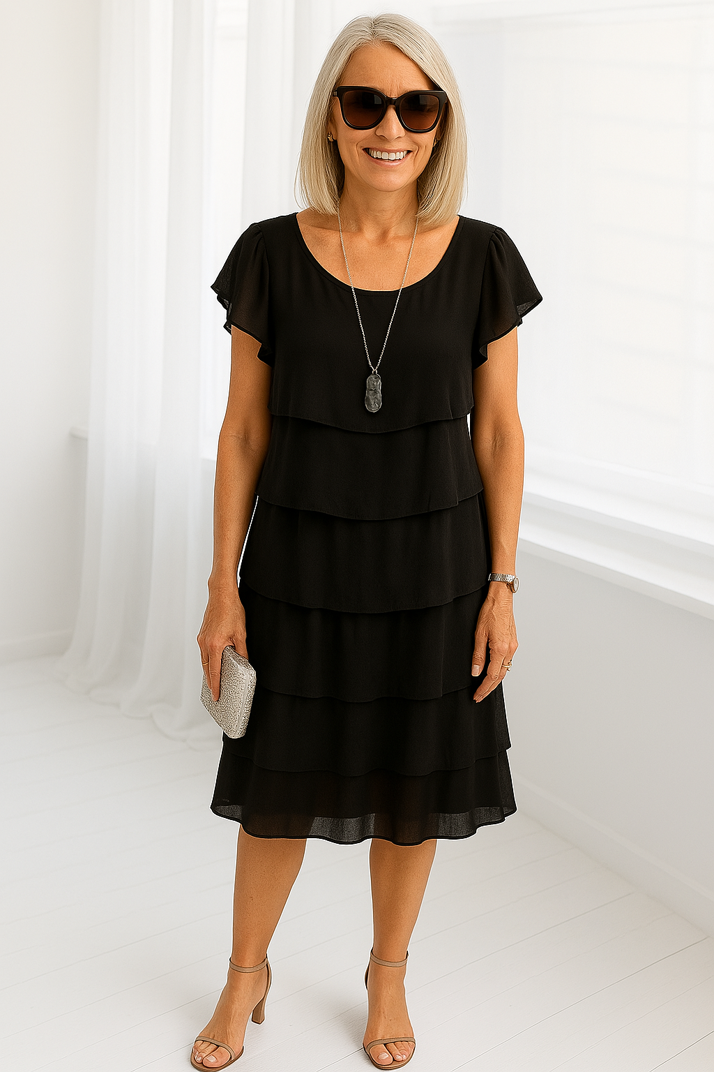 Karen | Women’s Short Sleeve Layered Midi Dress