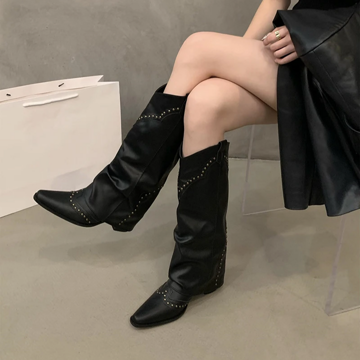 Aubrey | Winter Women’s Studded Leather Cowboy Boots