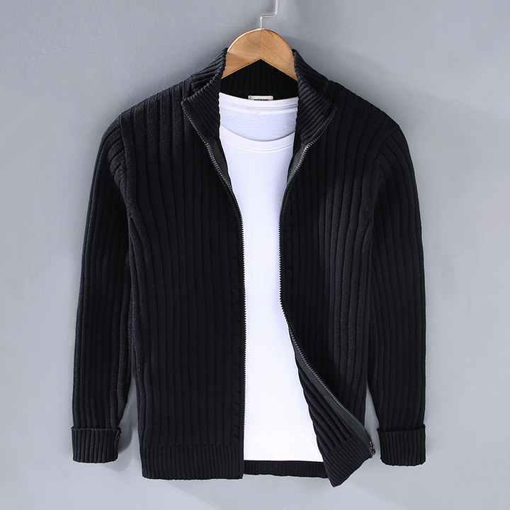 Harry | Men’s Ribbed Zip Front High Collar Cardigan