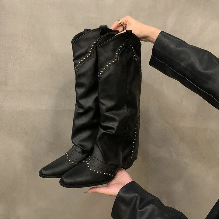 Aubrey | Winter Women’s Studded Leather Cowboy Boots