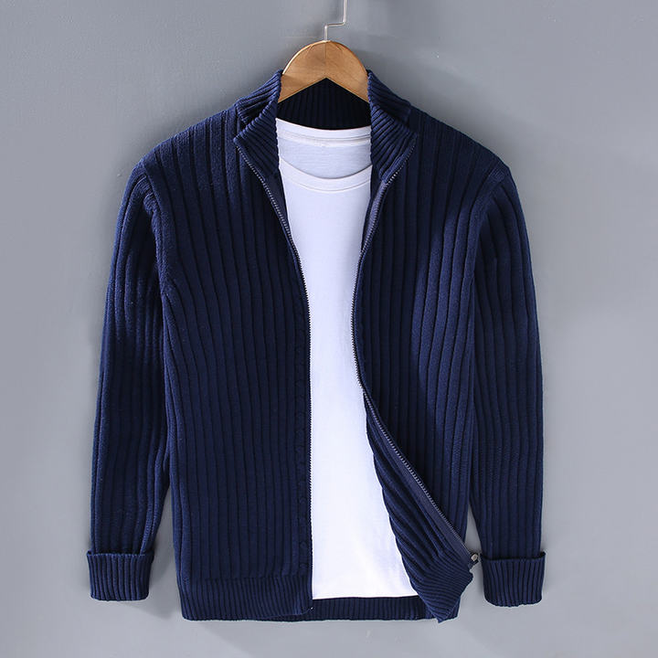 Harry | Men’s Ribbed Zip Front High Collar Cardigan
