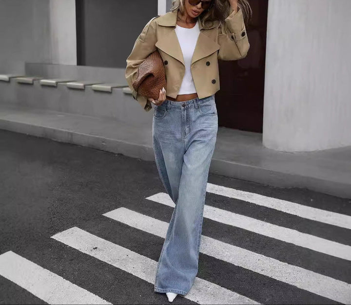 Ivy | Women’s Stylish Cropped Buttoned Trench Coat Jacket