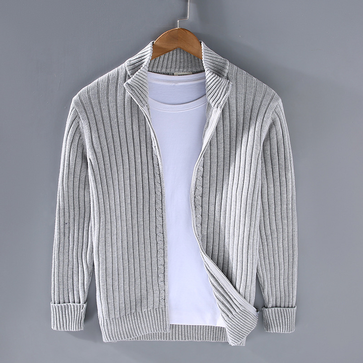 Harry | Men’s Ribbed Zip Front High Collar Cardigan