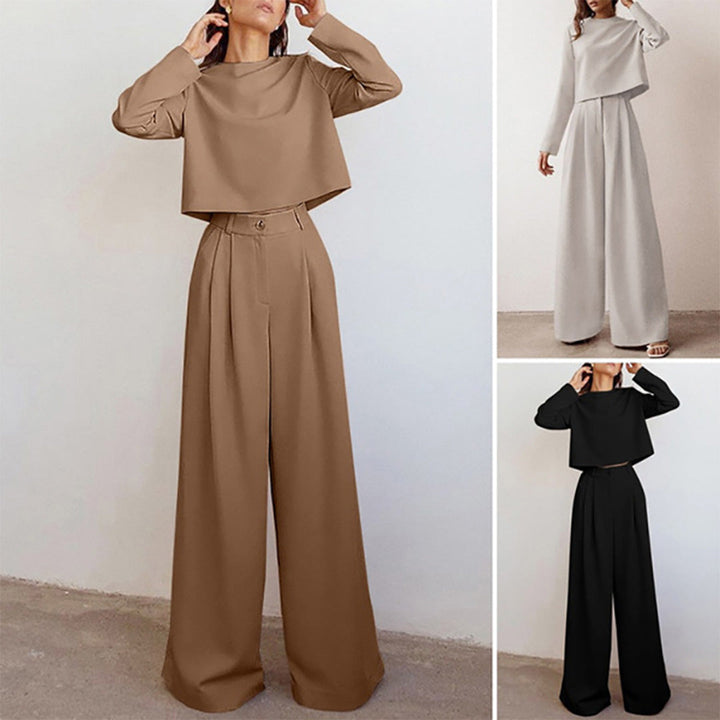 Elsie| Women’s Trendy Cropped Top and Pleated Pants Set