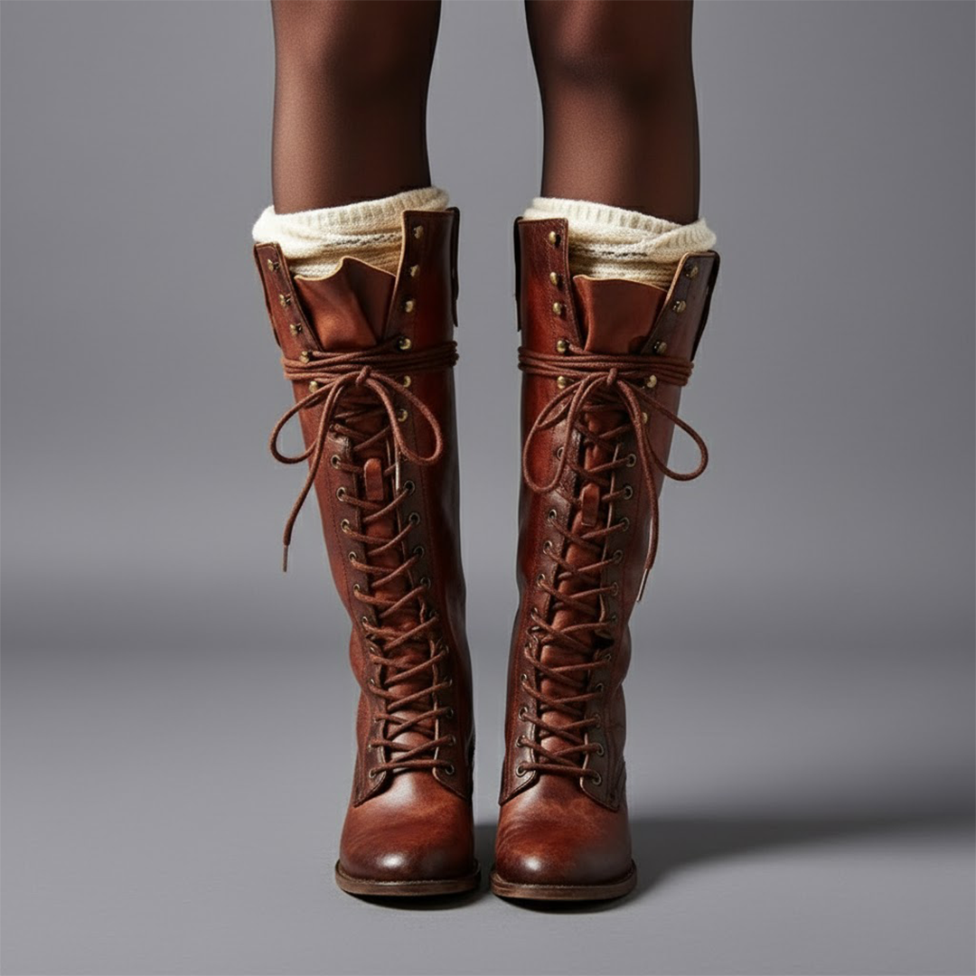 Damien | Women’s Lace-Up Knee-High Boots with Block Heel