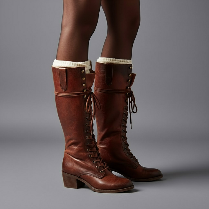 Damien | Women’s Lace-Up Knee-High Boots with Block Heel