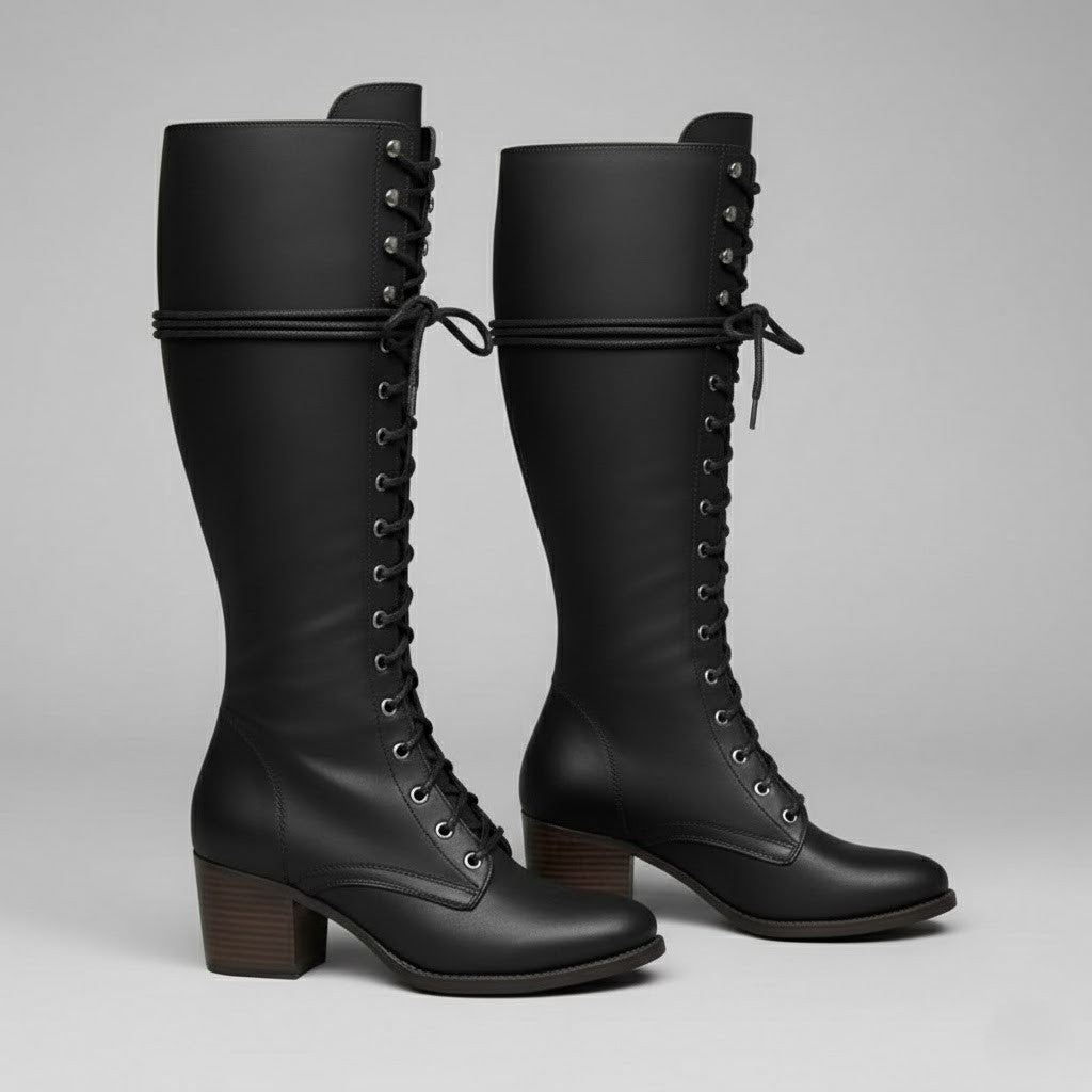 Damien | Women’s Lace-Up Knee-High Boots with Block Heel