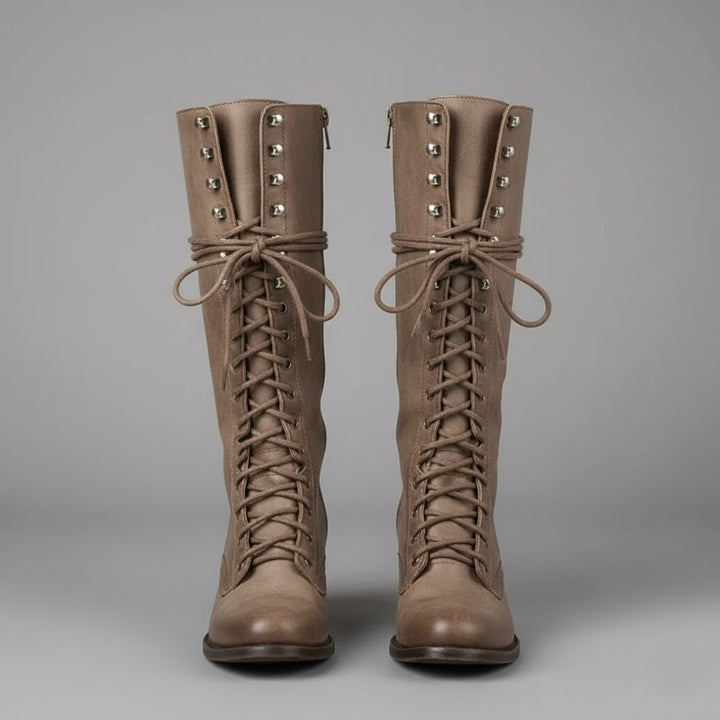 Damien | Women’s Lace-Up Knee-High Boots with Block Heel