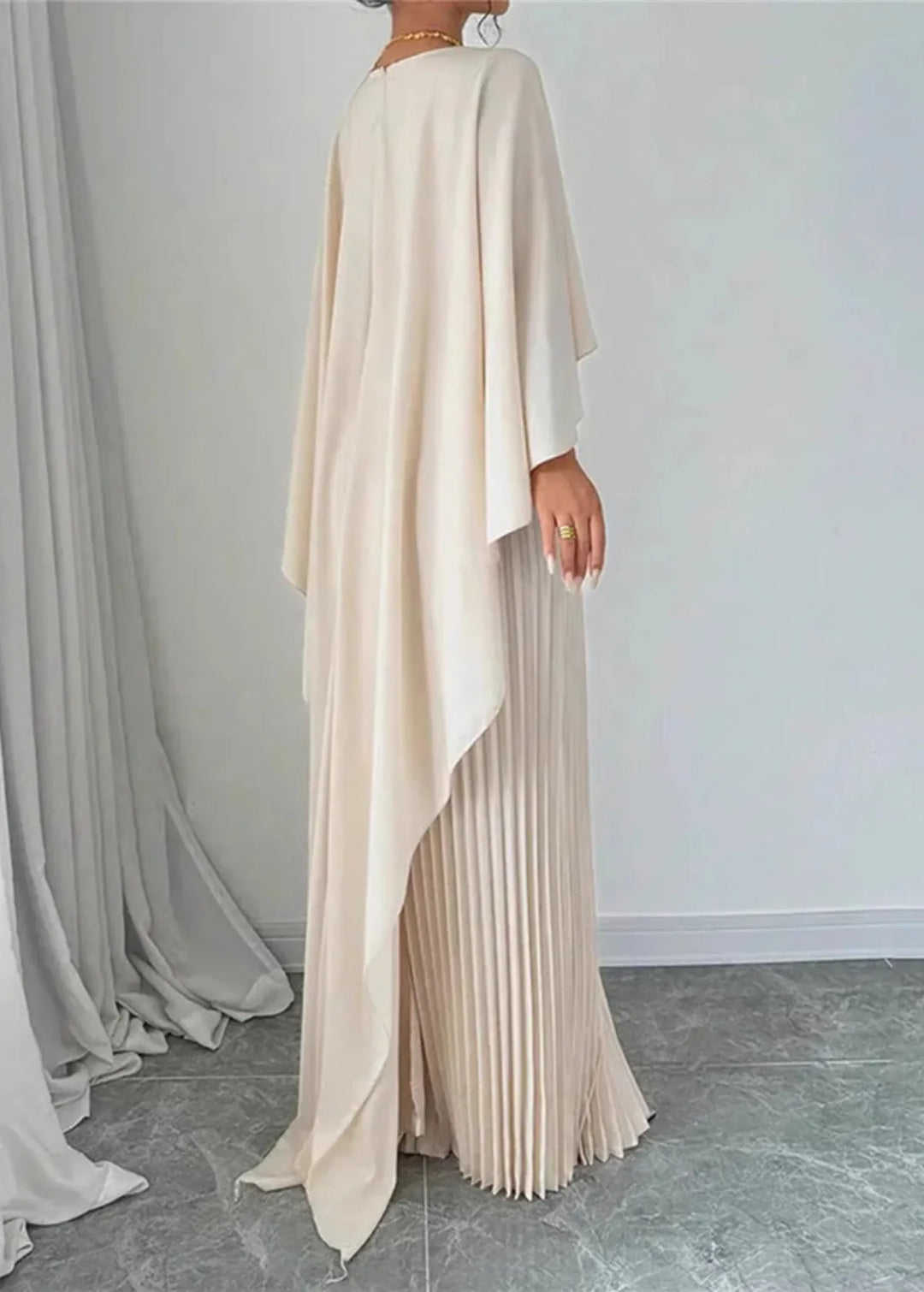 Rachel | Women’s Formal Pleated Maxi Cape Dress